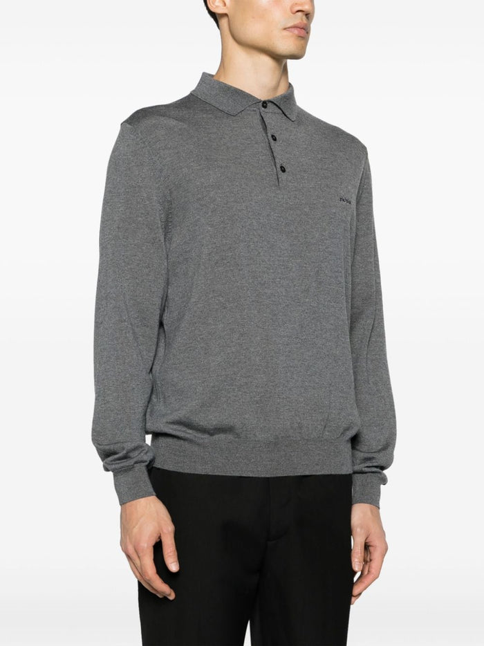 BOSS MEN Straight-fit Bono-L Long-sleeved Polo Shirt Medium Grey - MAISONDEFASHION.COM