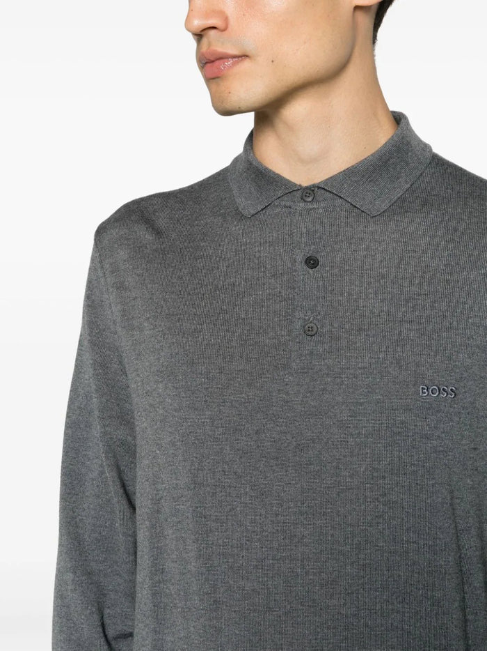 BOSS MEN Straight-fit Bono-L Long-sleeved Polo Shirt Medium Grey - MAISONDEFASHION.COM
