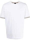 BOSS MEN Stripe-trim Cotton T-shirt White - MAISONDEFASHION.COM