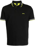 BOSS MEN Striped-trim Cotton Short-sleeved Polo Shirt Black - MAISONDEFASHION.COM