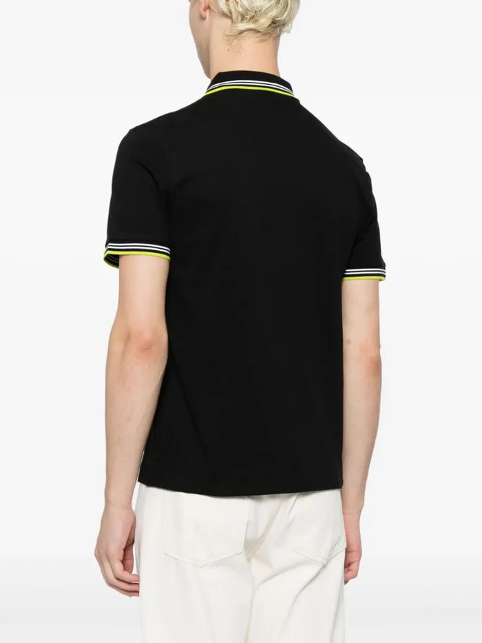 BOSS MEN Striped-trim Cotton Short-sleeved Polo Shirt Black - MAISONDEFASHION.COM
