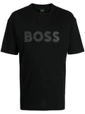 BOSS MEN Tee Lotus Short-sleeved Logo Print T-shirt Black - MAISONDEFASHION.COM
