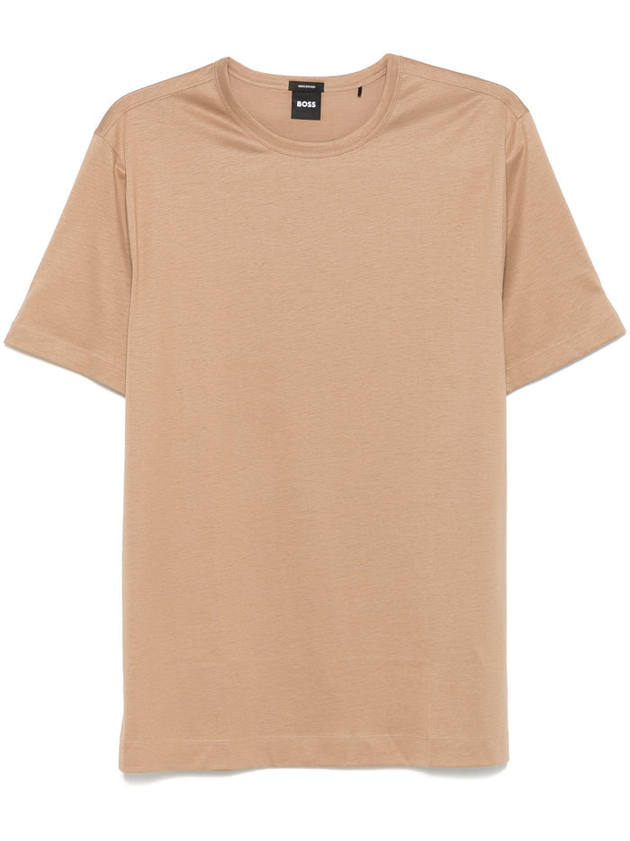 Front view of the BOSS Thompson 50 Cotton T-Shirt in Light Brown, featuring a classic crew neck and soft cotton fabric.