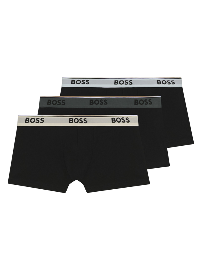 BOSS Three-Pack Of Logo-Waistband Trunks In Stretch Cotton Patterned - MAISONDEFASHION.COM