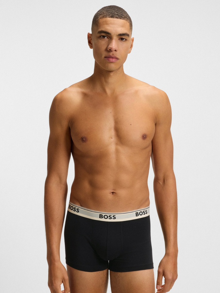 BOSS Three-Pack Of Logo-Waistband Trunks In Stretch Cotton Patterned - MAISONDEFASHION.COM