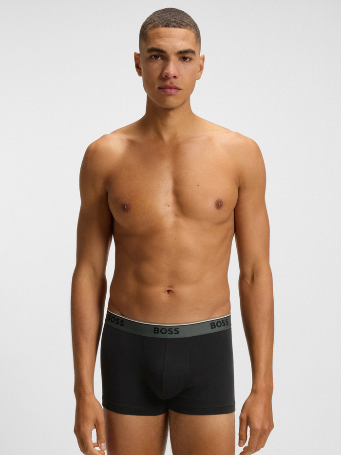 BOSS Three-Pack Of Logo-Waistband Trunks In Stretch Cotton Patterned - MAISONDEFASHION.COM
