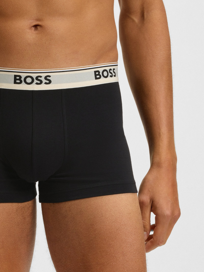 BOSS Three-Pack Of Logo-Waistband Trunks In Stretch Cotton Patterned - MAISONDEFASHION.COM