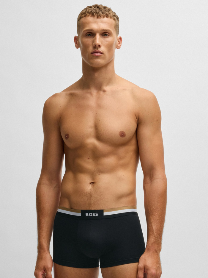 BOSS Three-Pack Of Trunks In A Moisture-Wicking Cotton Blend Black - MAISONDEFASHION.COM
