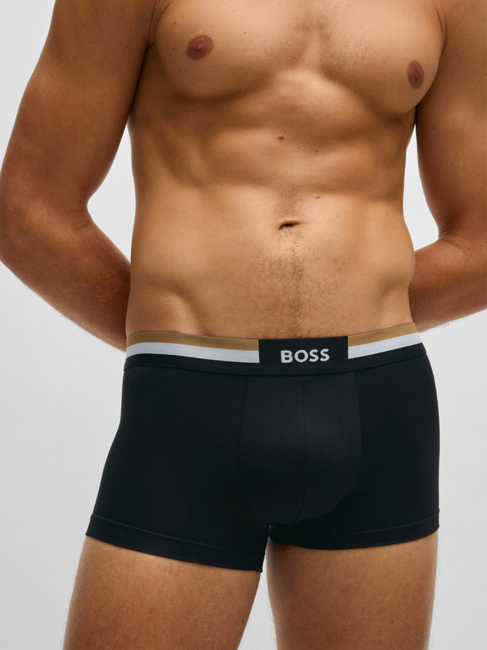 BOSS Three-Pack Of Trunks In A Moisture-Wicking Cotton Blend Black - MAISONDEFASHION.COM