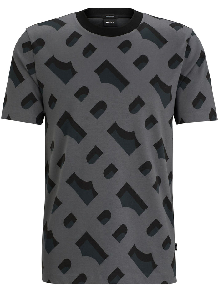 BOSS MEN Tiburt 419 Monogram Pattern Jersey T-Shirt Black - MAISONDEFASHION.COM