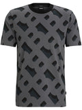 BOSS MEN Tiburt 419 Monogram Pattern Jersey T-Shirt Black - MAISONDEFASHION.COM