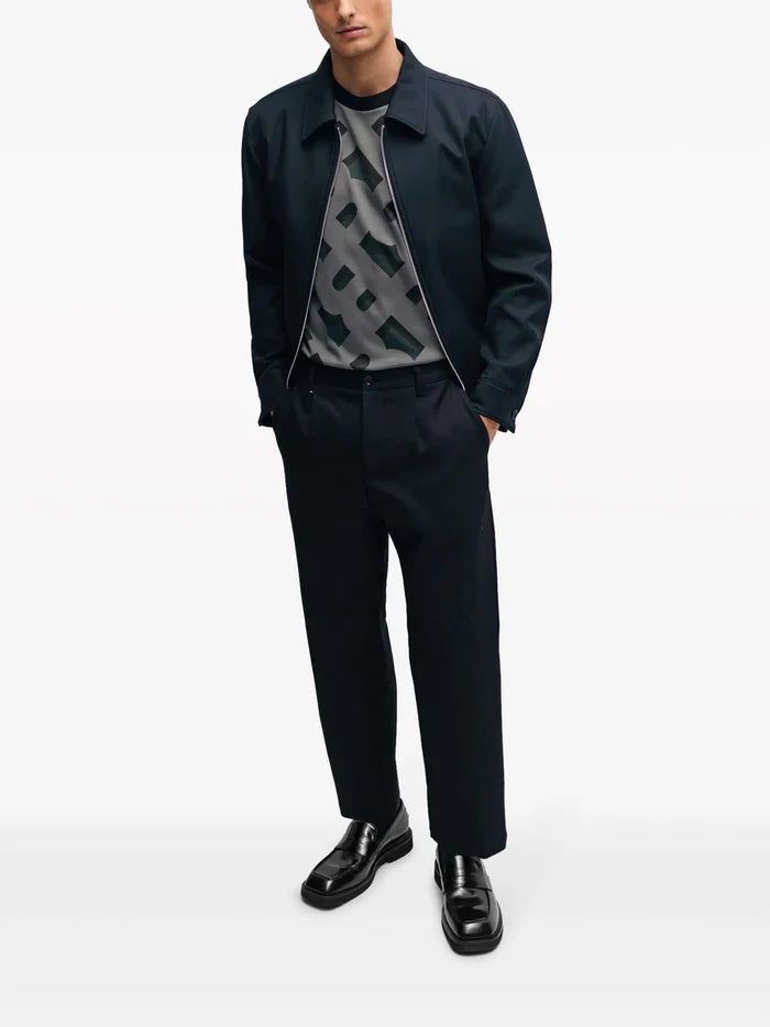 BOSS MEN Tiburt 419 Monogram Pattern Jersey T-Shirt Black - MAISONDEFASHION.COM
