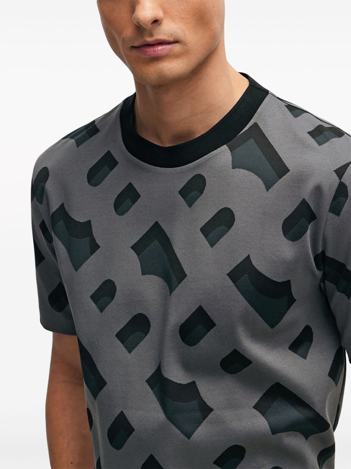 BOSS MEN Tiburt 419 Monogram Pattern Jersey T-Shirt Black - MAISONDEFASHION.COM