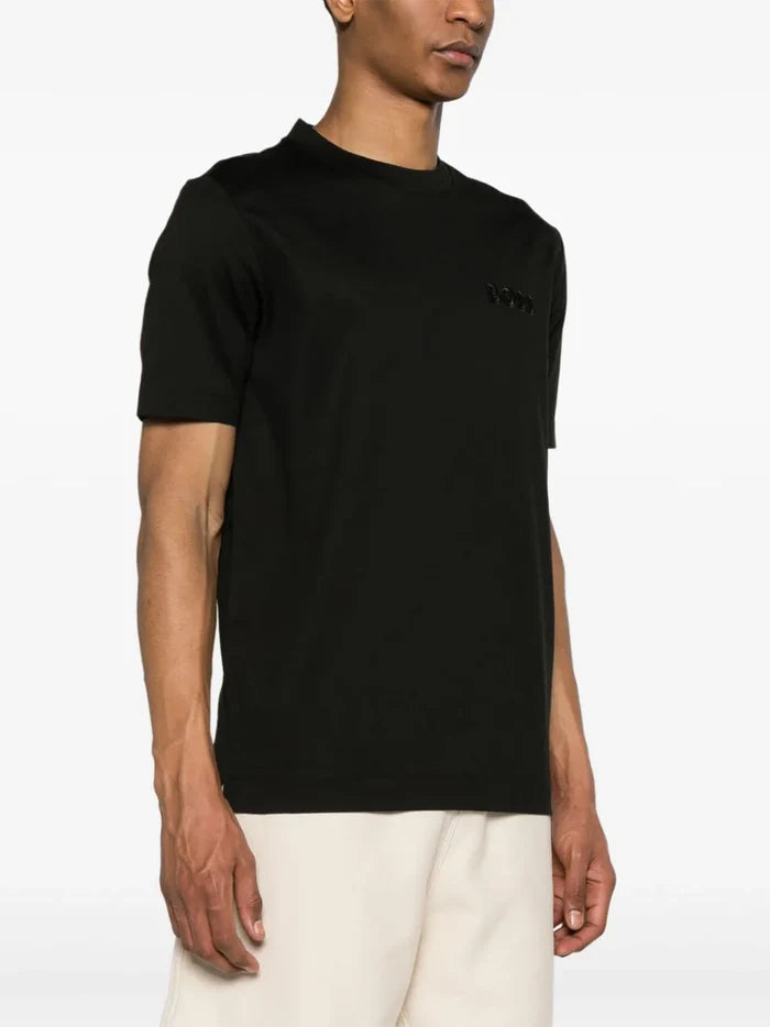 BOSS MEN Tiburt Crewneck Short-Sleeves Embroidered-Logo Cotton T-Shirt Black - MAISONDEFASHION.COM