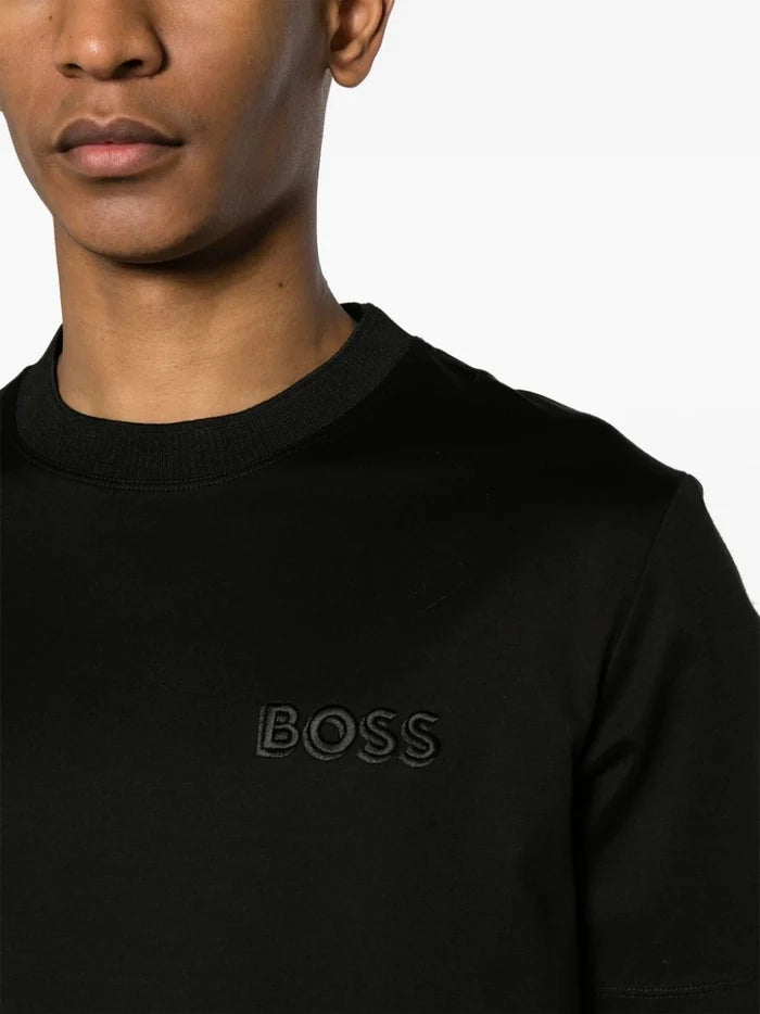 BOSS MEN Tiburt Crewneck Short-Sleeves Embroidered-Logo Cotton T-Shirt Black - MAISONDEFASHION.COM