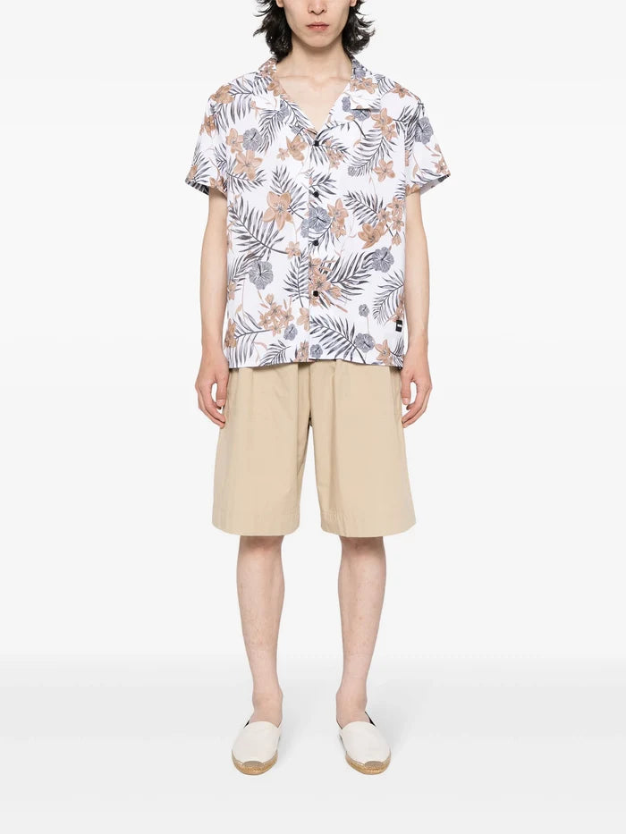 BOSS Tropical Floral-Print Beach Shirt White/Multi - MAISONDEFASHION.COM