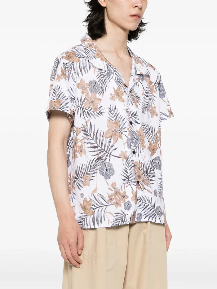 BOSS Tropical Floral-Print Beach Shirt White/Multi - MAISONDEFASHION.COM