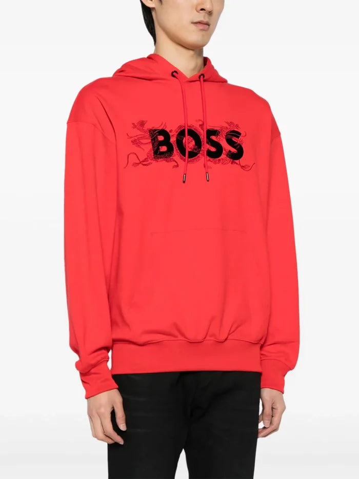 BOSS UNISEX  Logo Print Regular-Fit Sullivan Drawstring Hoodie Bright Red - MAISONDEFASHION.COM
