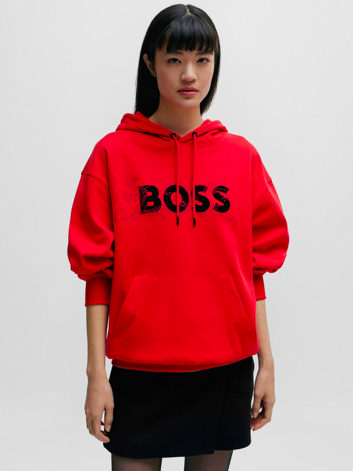 BOSS UNISEX Regular-fit Sullivan Hoodie Bright Red - MAISONDEFASHION.COM