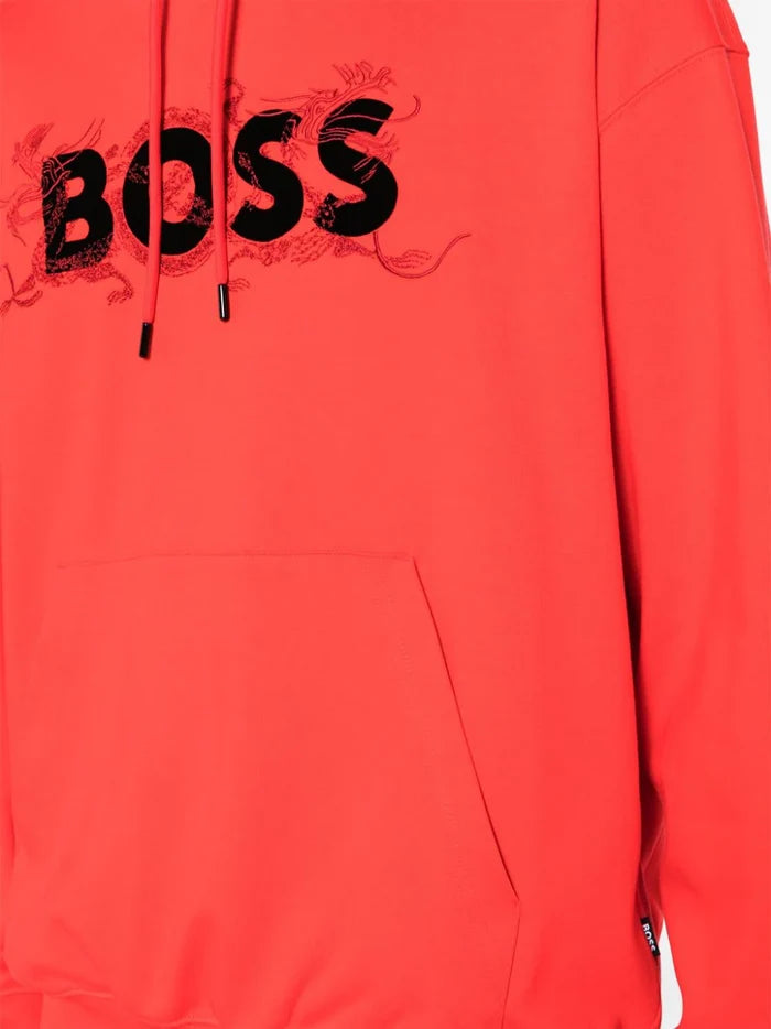 BOSS UNISEX  Logo Print Regular-Fit Sullivan Drawstring Hoodie Bright Red - MAISONDEFASHION.COM