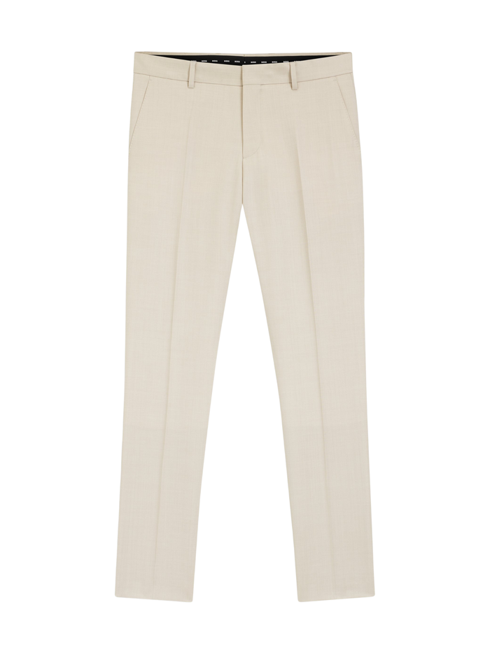 BOSS Virgin-wool Slim-fit Trousers Open Beige - MAISONDEFASHION.COM