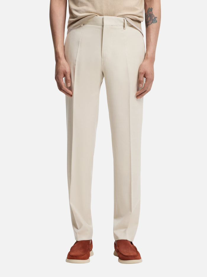 BOSS Virgin-wool Slim-fit Trousers Open Beige - MAISONDEFASHION.COM