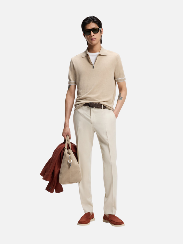 BOSS Virgin-wool Slim-fit Trousers Open Beige - MAISONDEFASHION.COM