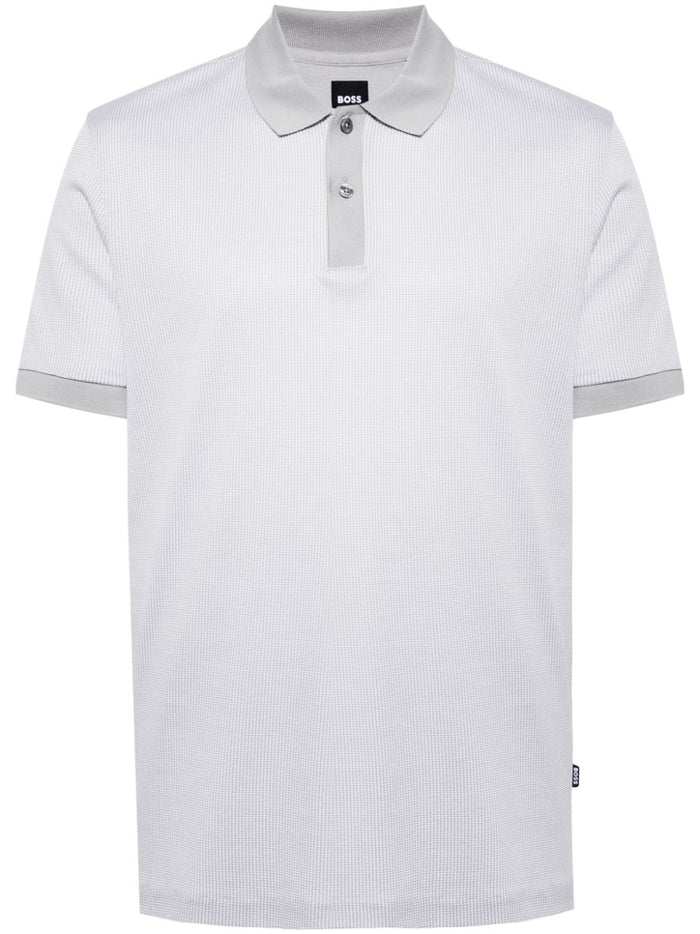 BOSS Waffle Knit Parlay 425 Short Sleeve Cotton Polo Shirt Silver - MAISONDEFASHION.COM
