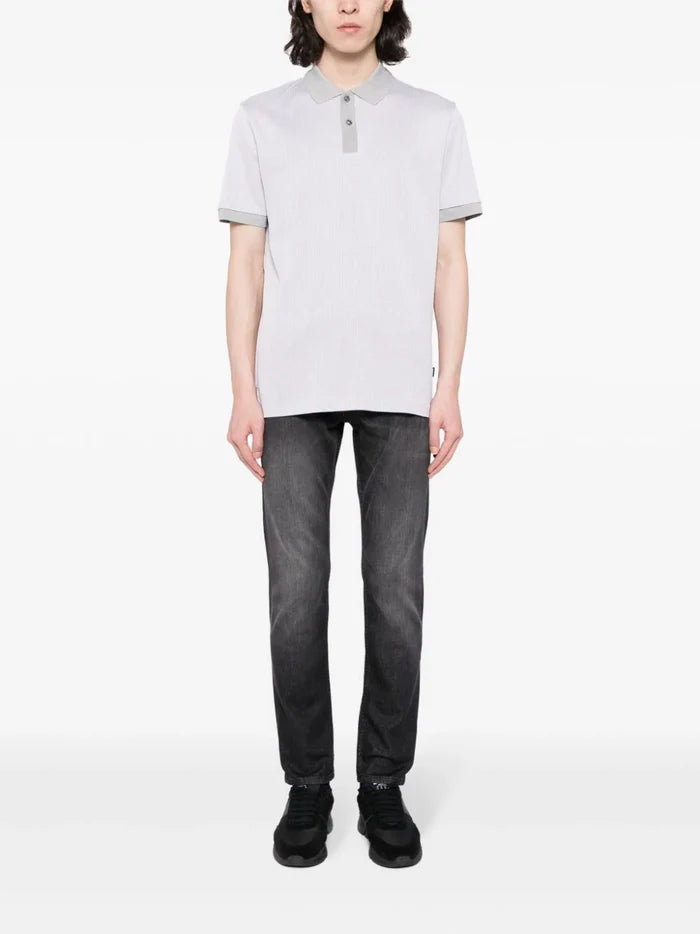 BOSS Waffle Knit Parlay 425 Short Sleeve Cotton Polo Shirt Silver - MAISONDEFASHION.COM