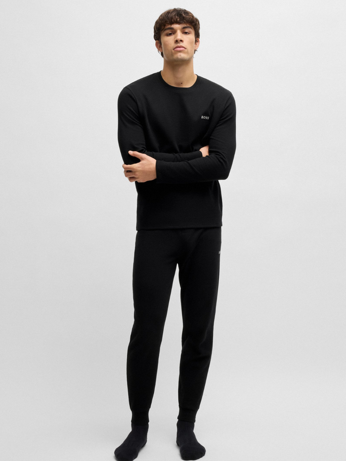 BOSS Waffle-Structure Pyjama Bottoms In A Cotton Blend Black - MAISONDEFASHION.COM