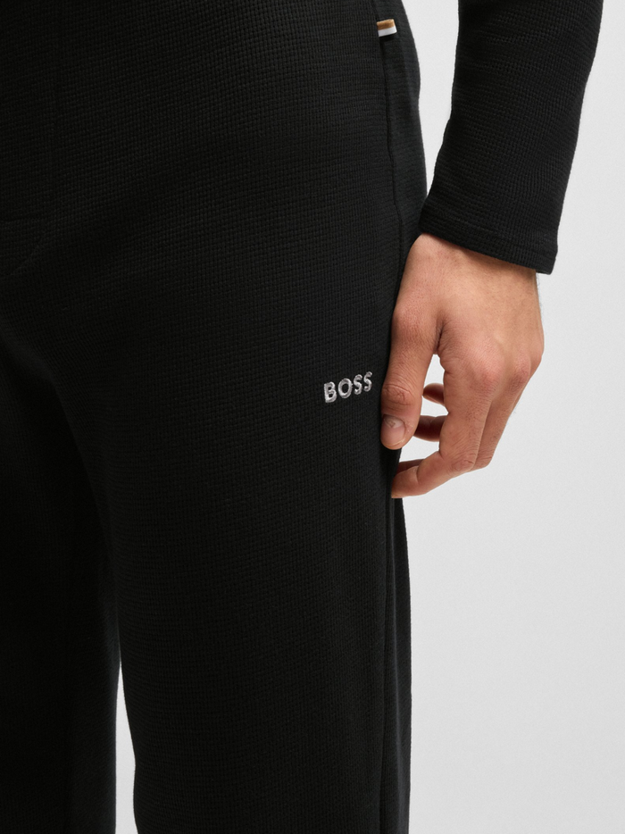 BOSS Waffle-Structure Pyjama Bottoms In A Cotton Blend Black - MAISONDEFASHION.COM