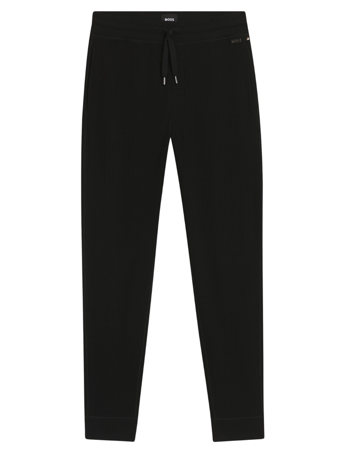 BOSS Waffle-Structure Tracksuit Bottoms In A Cotton Blend Black - MAISONDEFASHION.COM