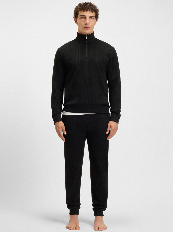 BOSS Waffle-Structure Tracksuit Bottoms In A Cotton Blend Black - MAISONDEFASHION.COM