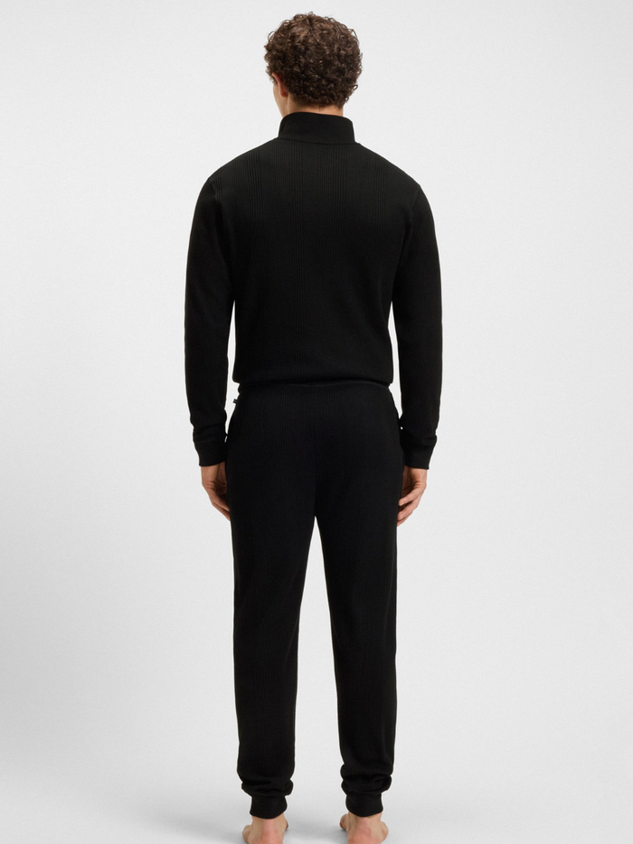 BOSS Waffle-Structure Tracksuit Bottoms In A Cotton Blend Black - MAISONDEFASHION.COM