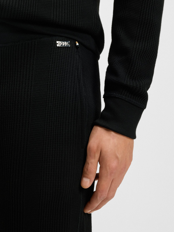 BOSS Waffle-Structure Tracksuit Bottoms In A Cotton Blend Black - MAISONDEFASHION.COM