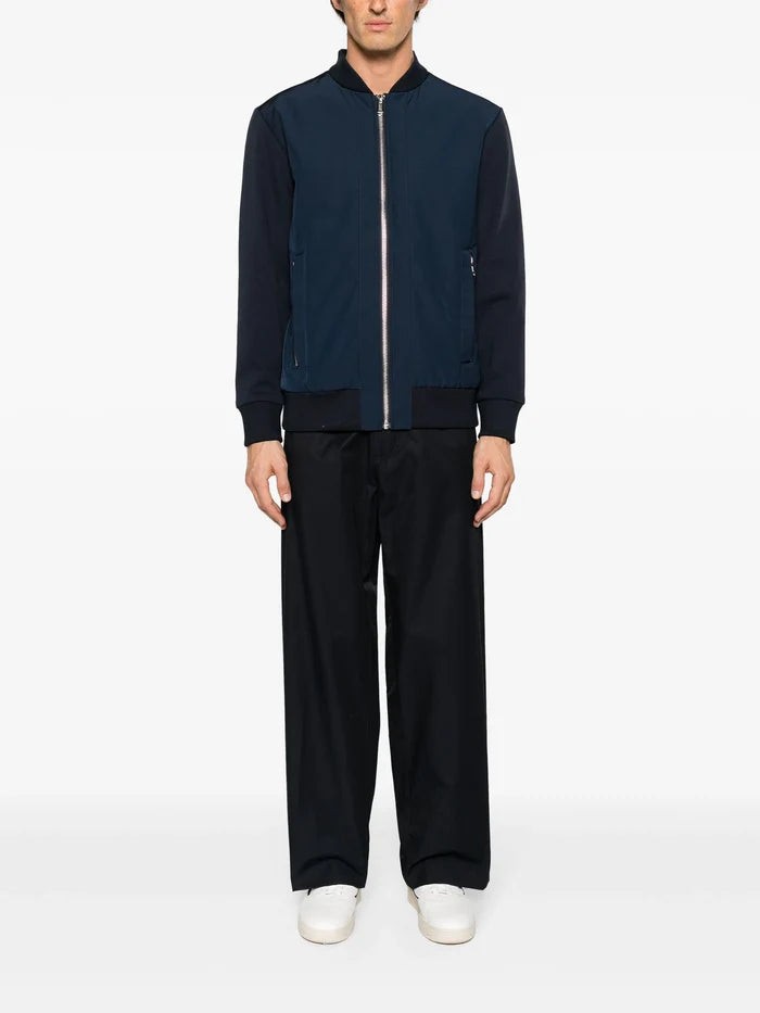 BOSS MEN X Porsche Contrasting-Fabrics Bomber Jacket Dark Blue Navy - MAISONDEFASHION.COM