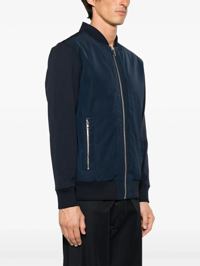 BOSS MEN X Porsche Contrasting-Fabrics Bomber Jacket Dark Blue Navy - MAISONDEFASHION.COM