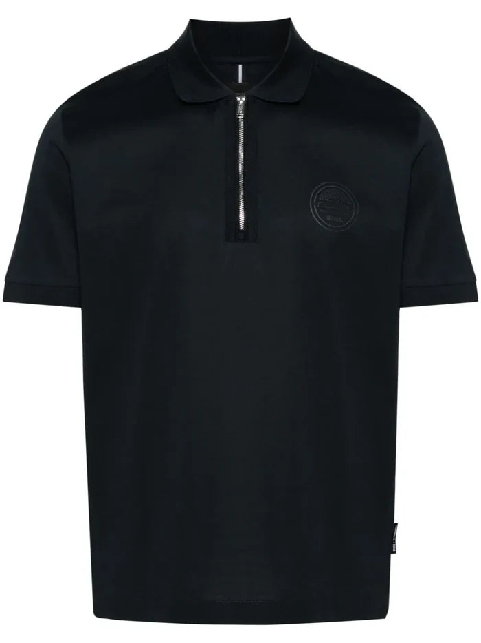 BOSS MEN X Porsche Half-Zip Short-Sleeved Polo Shirt Dark Blue - MAISONDEFASHION.COM