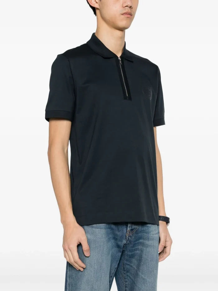 BOSS MEN X Porsche Half-Zip Short-Sleeved Polo Shirt Dark Blue - MAISONDEFASHION.COM