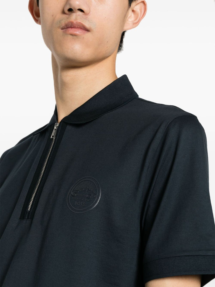 BOSS MEN X Porsche Half-Zip Short-Sleeved Polo Shirt Dark Blue - MAISONDEFASHION.COM