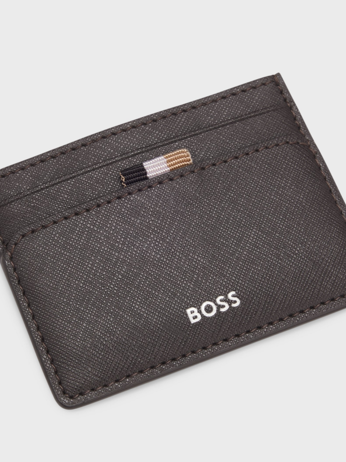 BOSS Zair Card Holder With Foil-Embossed Logo Dark Brown - MAISONDEFASHION.COM