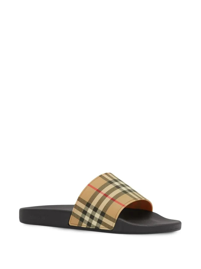 BURBERRY Check Slides Archive Beige