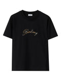 BURBERRY WOMEN Check Cursive Logo Cotton T-shirt Black - MAISONDEFASHION.COM