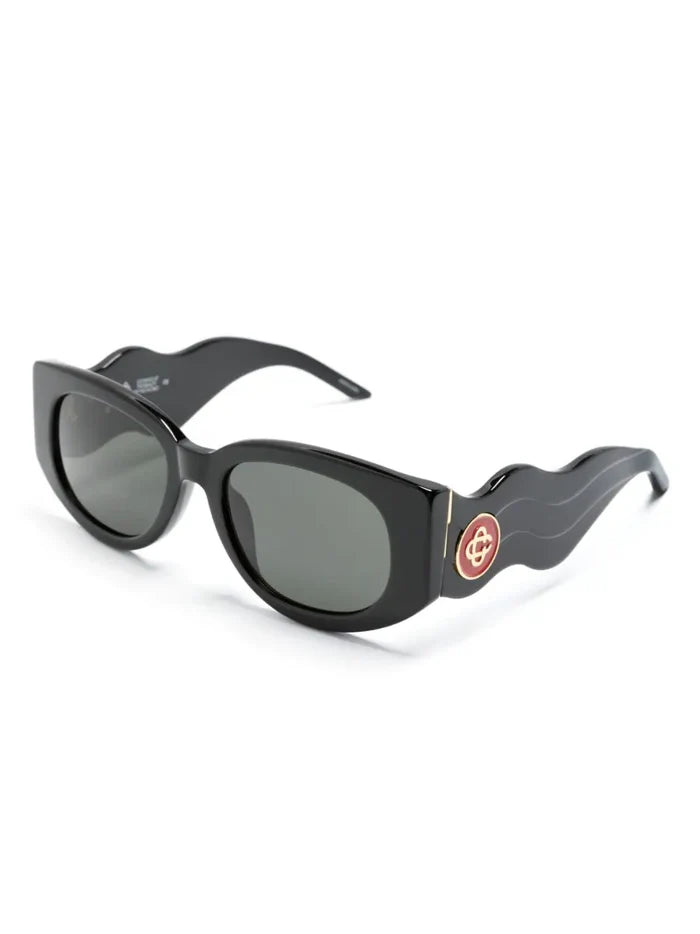 CASABLANCA Acetate & Metal Oval Wave Sunglasses Black/Gold - MAISONDEFASHION.COM