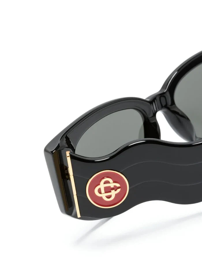 CASABLANCA Acetate & Metal Oval Wave Sunglasses Black/Gold - MAISONDEFASHION.COM