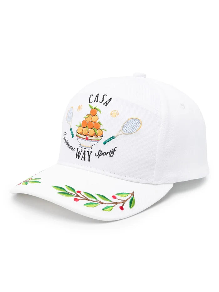 CASABLANCA MEN Casa Way Laurel Embroidered Cap White - MAISONDEFASHION.COM