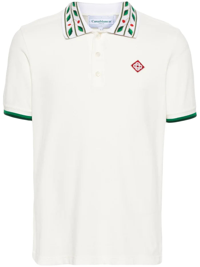 CASABLANCA MEN Classic Laurel Pique Polo Shirt Laurel Logo White - MAISONDEFASHION.COM
