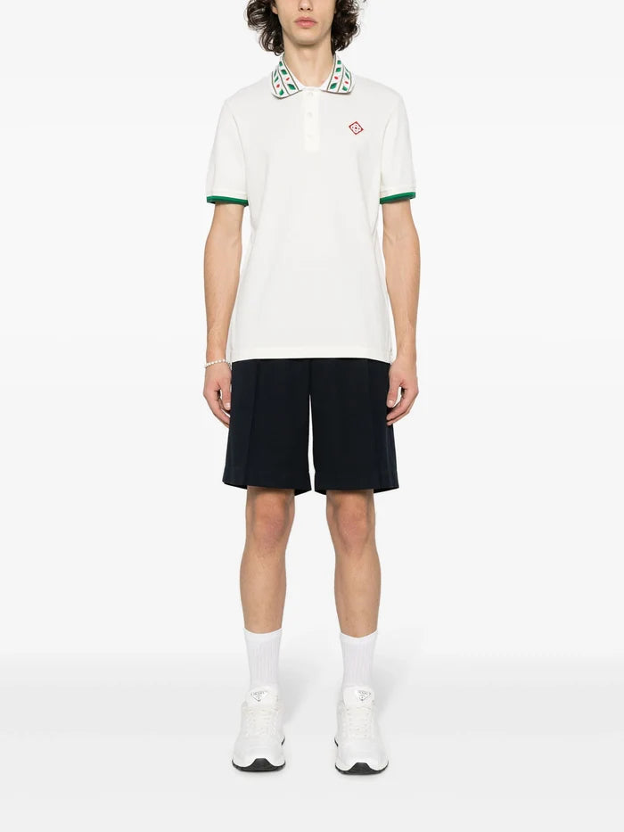 CASABLANCA MEN Classic Laurel Pique Polo Shirt Laurel Logo White - MAISONDEFASHION.COM
