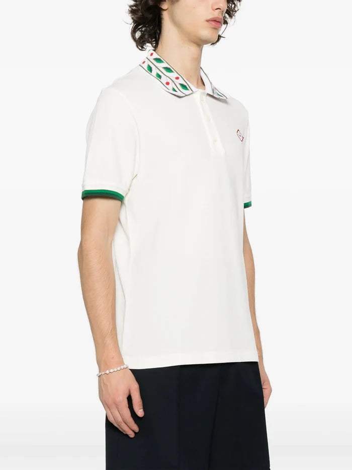 CASABLANCA MEN Classic Laurel Pique Polo Shirt Laurel Logo White - MAISONDEFASHION.COM