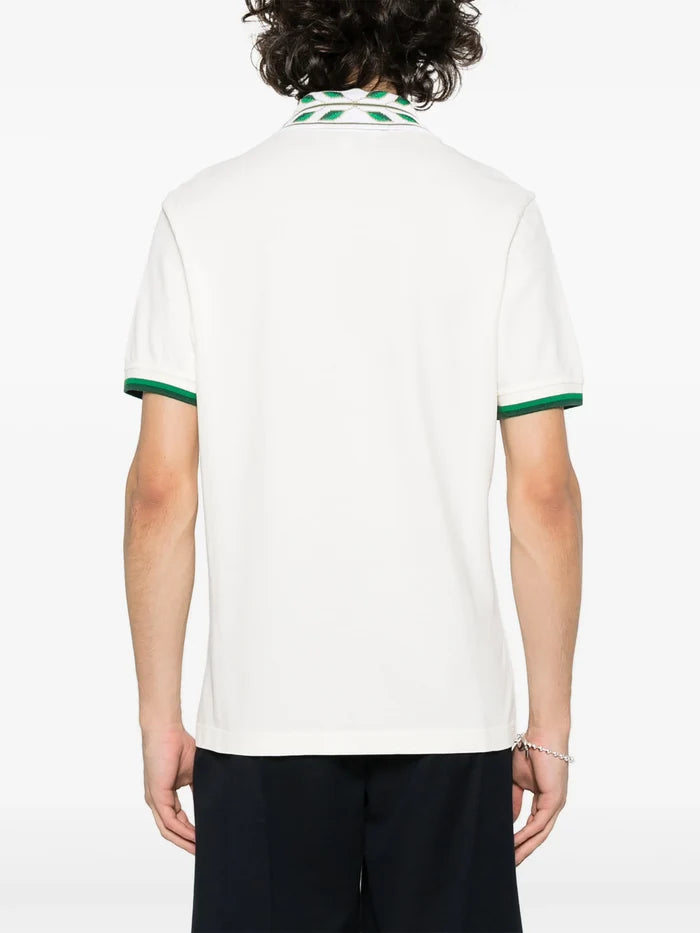 CASABLANCA MEN Classic Laurel Pique Polo Shirt Laurel Logo White - MAISONDEFASHION.COM